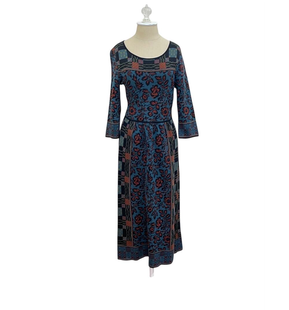 Peruvian Connection Floral Print Pima Cotton Knit Midi Sweater Dress Size XS